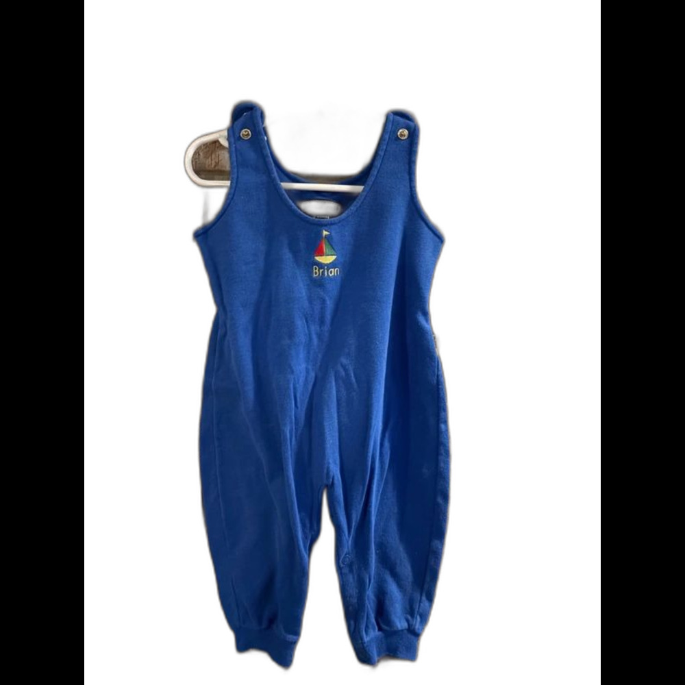 Vintage Lands End sailboat overalls, embroidered with “Brian”.